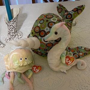 Ty Plush Narwhal and Jellyfish - Pink, Green, Blue